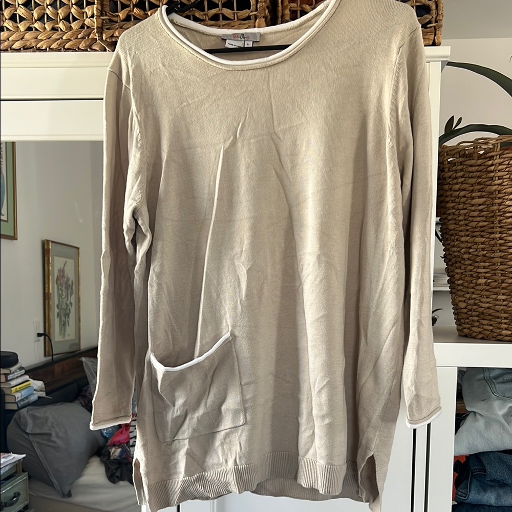 Beige Long Sleeve Top with Pocket